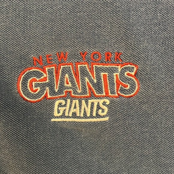 VTG 90’s New York Giants Polo Shirt Denim Blue/Red Fade Cotton Embroidered Large - Picture 2 of 7